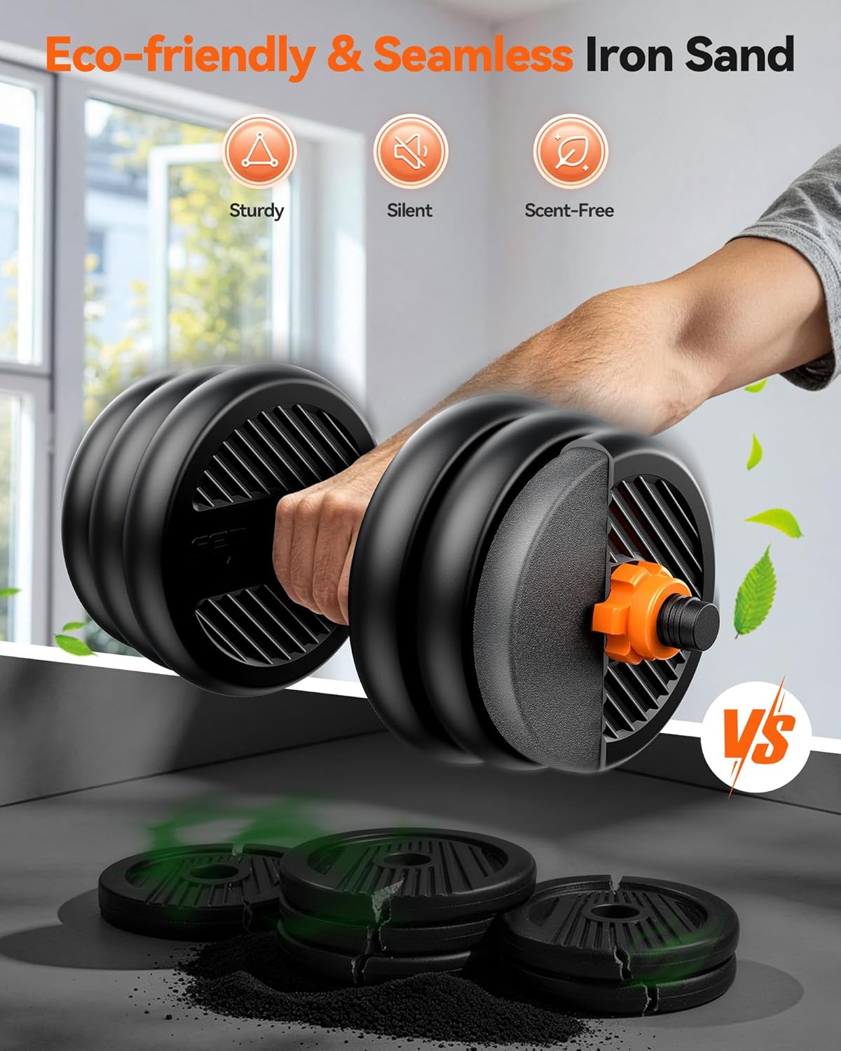DS2 Adjustable Dumbbells, 20/30/40/45/70/90lbs Free Weight Set with Connector, 5 in1 Dumbbells Set Used as Barbell