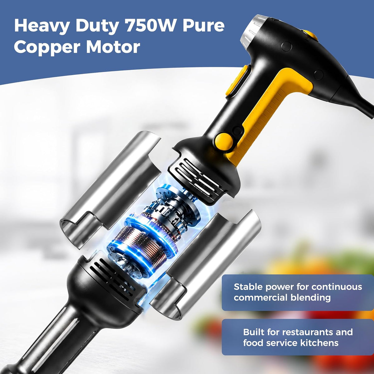750W Commercial Immersion Blender, 20-Inch Variable Speed Hand Mixer