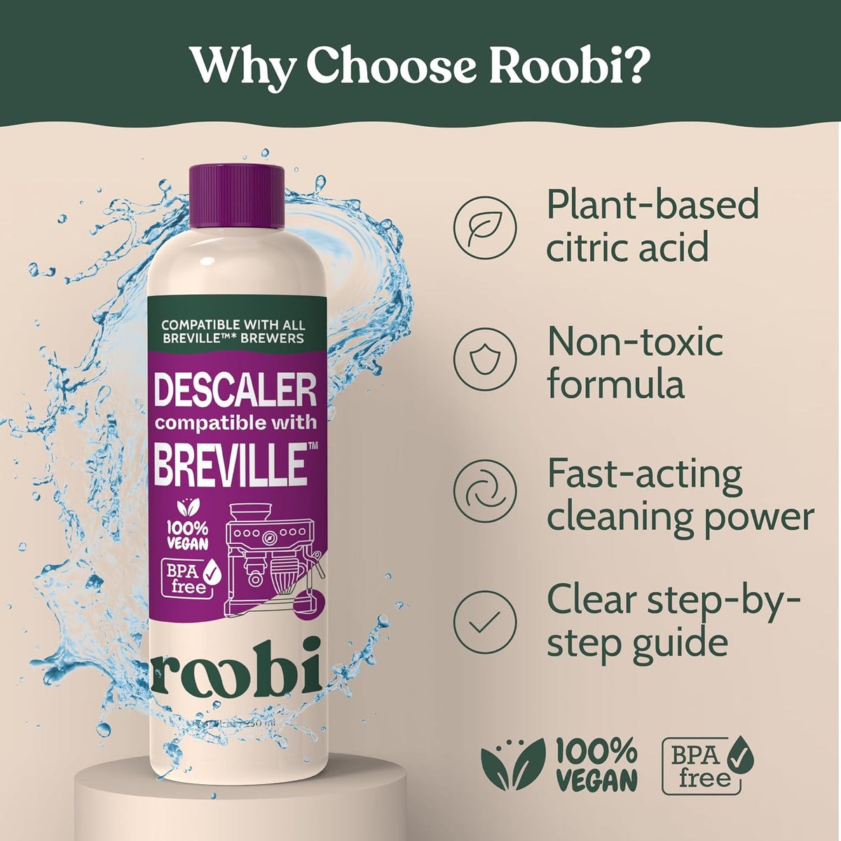 Roobi Breville Compatible Descaling Solution, 2 Pack