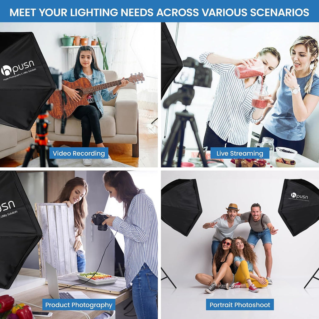 Softbox Photography Lighting Kit, 30"X30" Softbox Lighting Kit, 2pcs E27 Socket 5400K LED Bulb, Photo Studio Light
