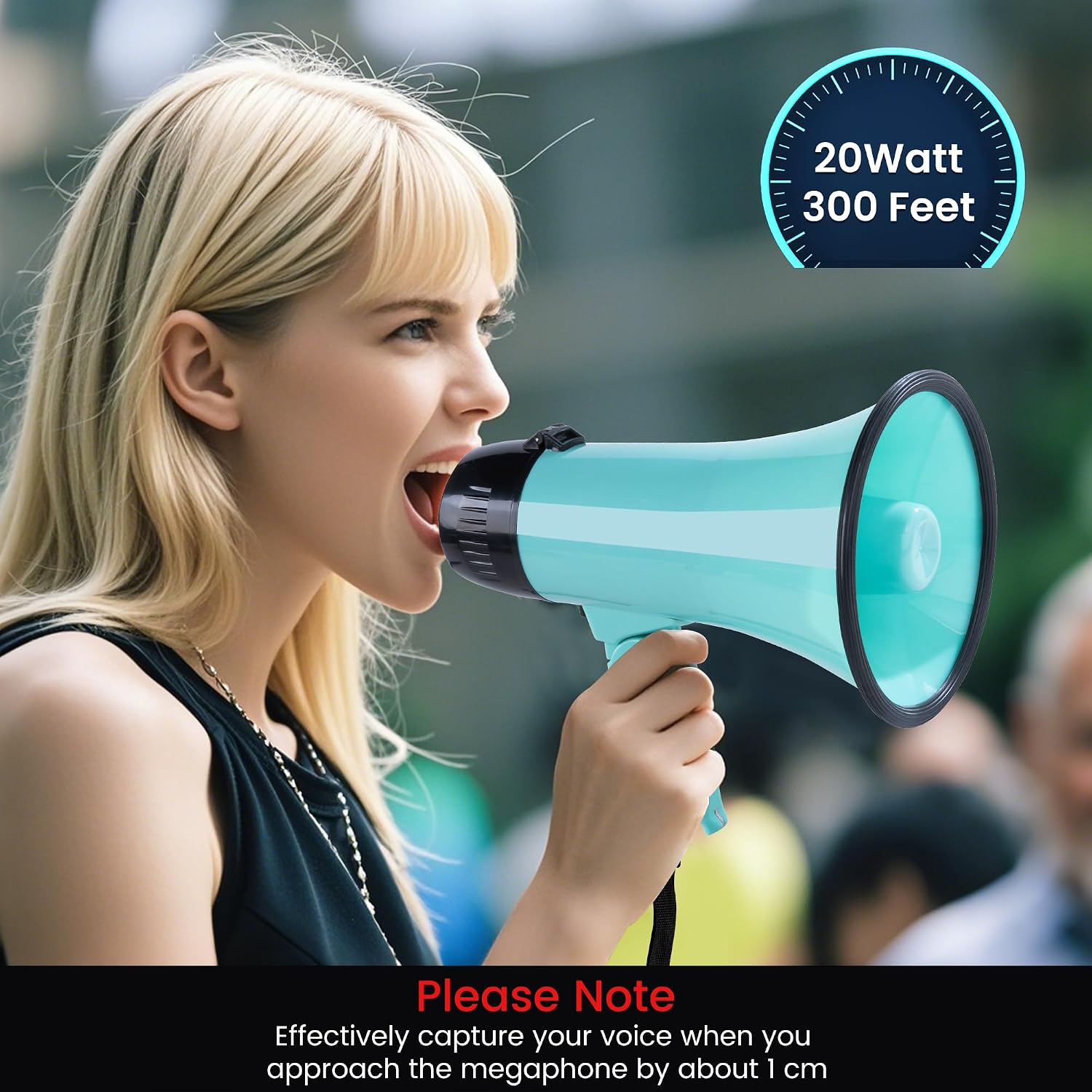 20W Megaphone Bullhorn, Built in Siren & 240s Recording, 5.4"×8.6" Portable Megaphone with Volume Control Cover Up to