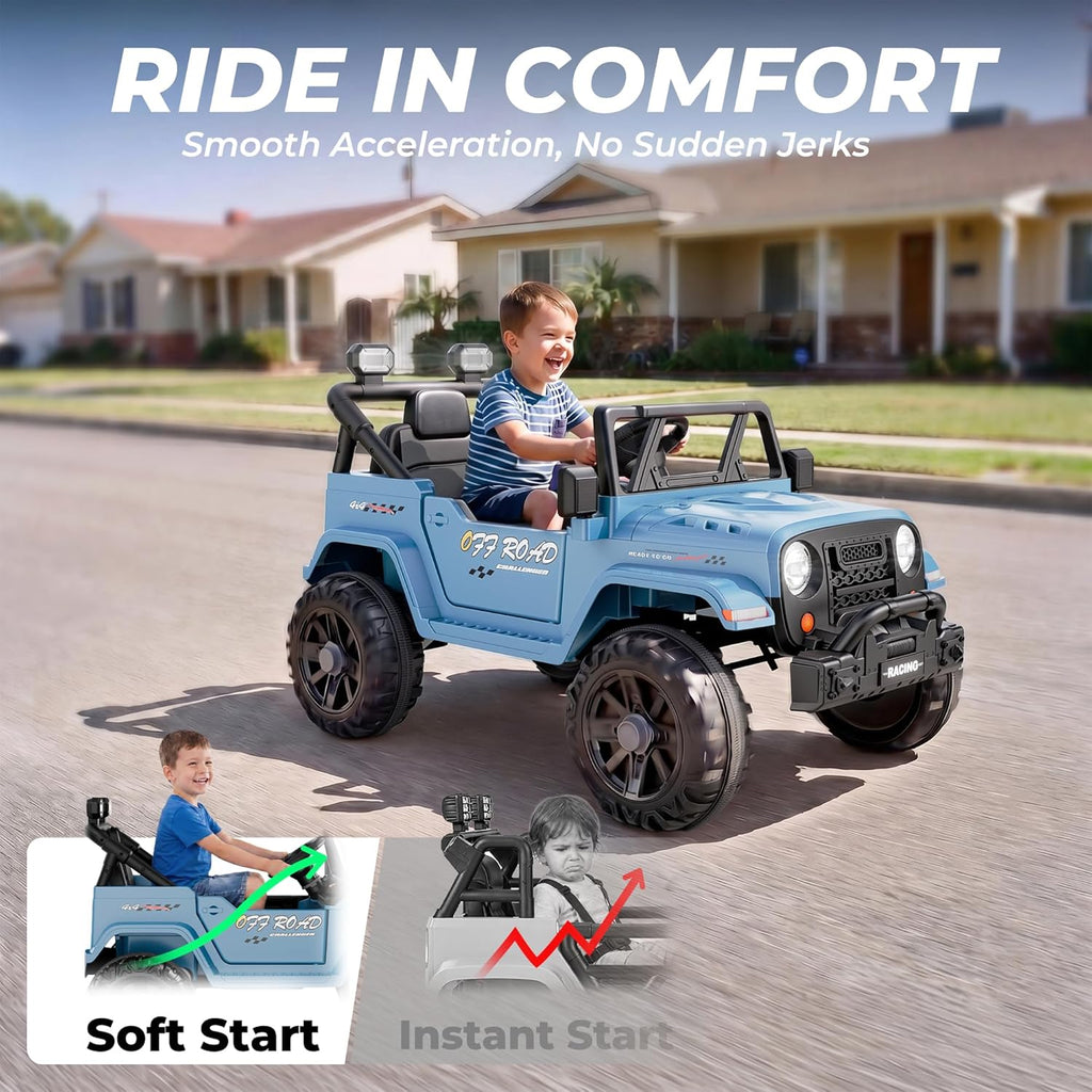 12V Electric Ride On Car, Toddler First Car, Blue | Realistic truck styling, parent remote control, soft start