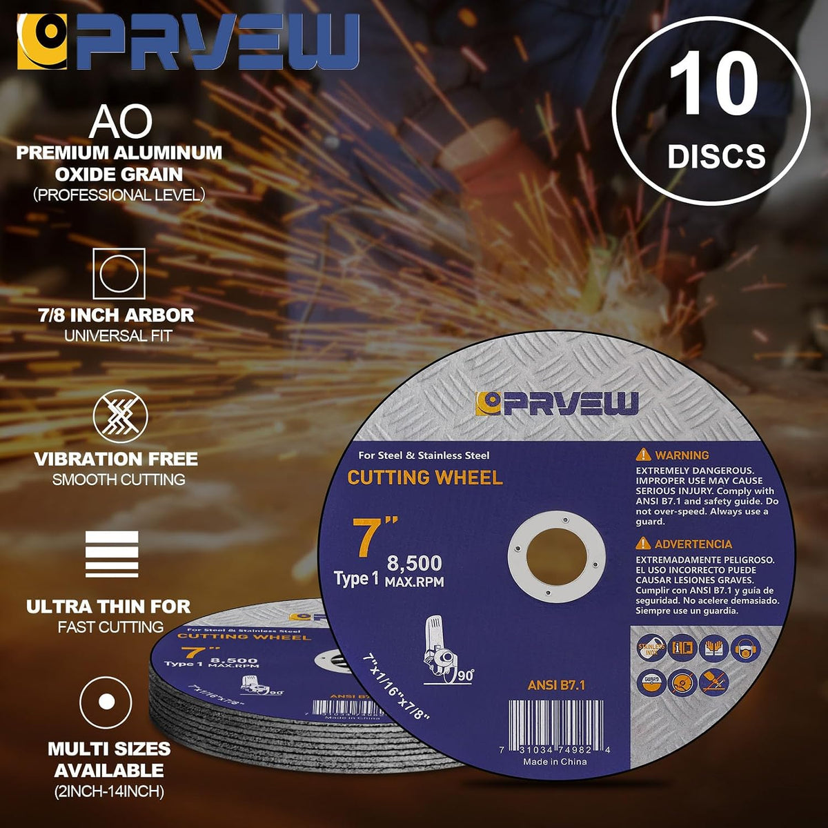 10-Pack 7-Inch Cut Off Wheels,7" x1/16 x7/8" Quality Cutting Disc