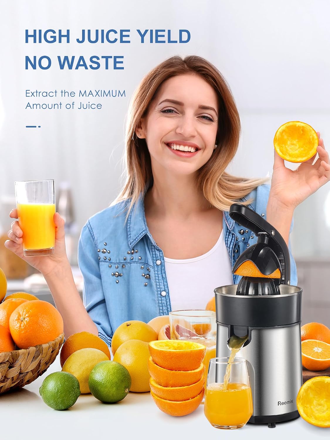 Electric Citrus Juicer, Orange Juicer with Two Interchangeable Cones | Suitable for orange, lemon and Grapefruit