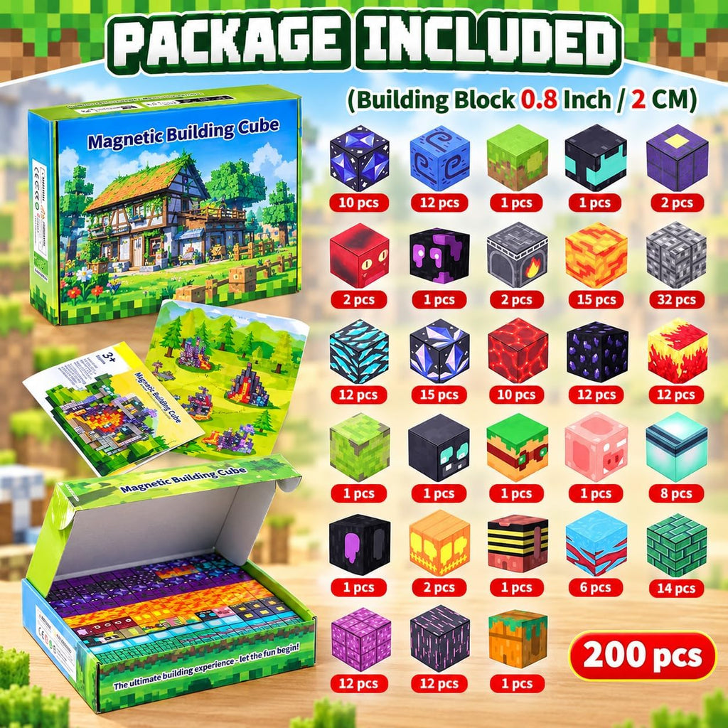 Magnetic Building Blocks Set Cube World - 200PCS Magnet Building Block Cube