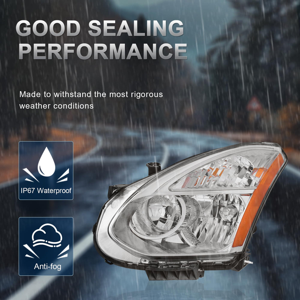 Headlights Assembly Compatible with 2008-2013 Nissan Rogue Compatible with 2014-2015 Rogue Select Halogen Head lights