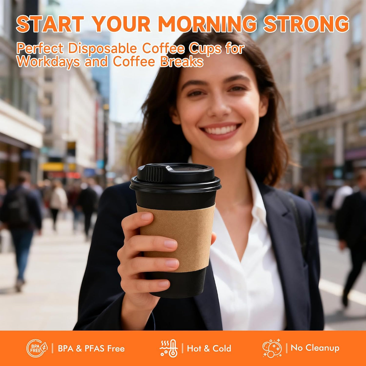 100 Pack 16 oz Disposable Coffee Cups with Lids and Sleeves