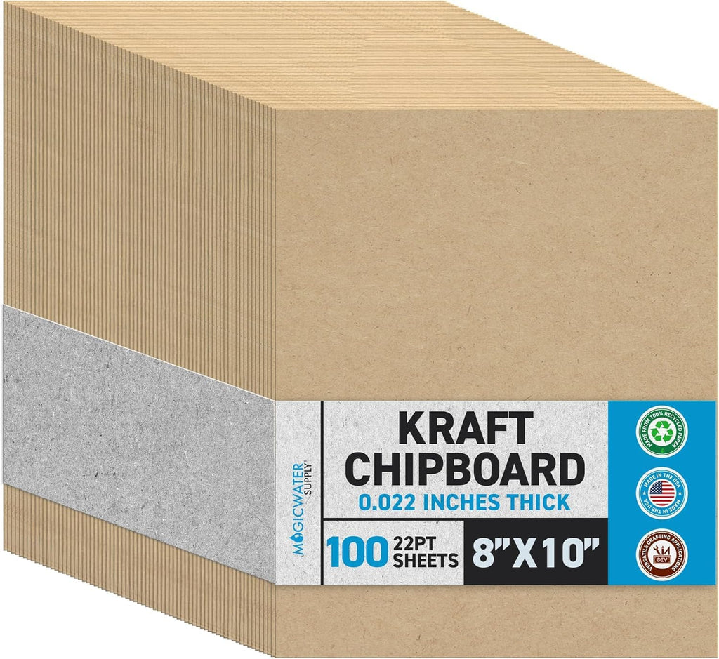 MagicWater Chipboard Sheet - 8x10 inch - 22 pt - 0.022" Thick - 100 Pack