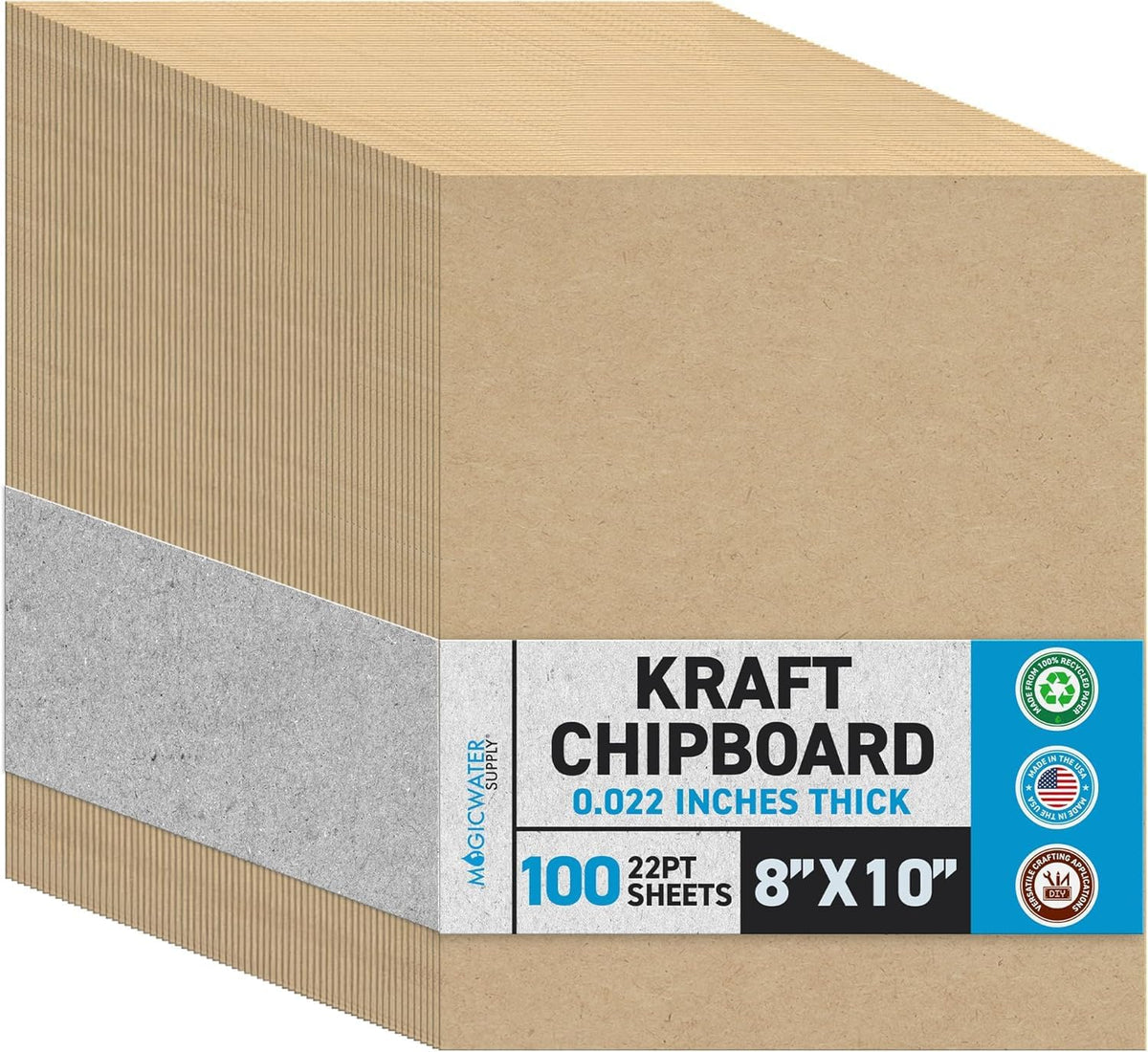 MagicWater Chipboard Sheet - 8x10 inch - 22 pt - 0.022" Thick - 100 Pack