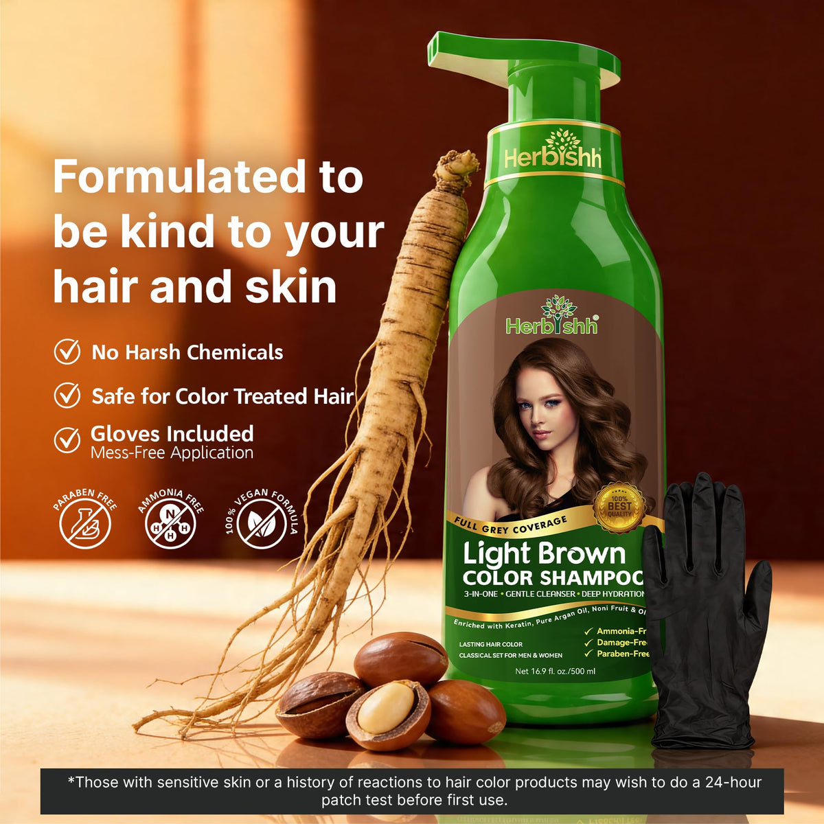 Light Brown Hair Dye Shampoo for Gray Hair Coverage 500ml