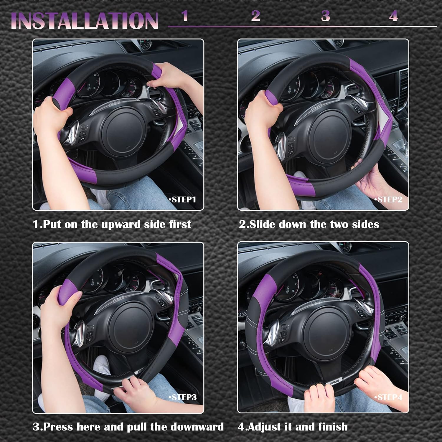 Line Rider Microfiber Leather Sporty 14.5-15 inch Steering Wheel Cover Universal Fits for 95% Truck,SUV,Cars