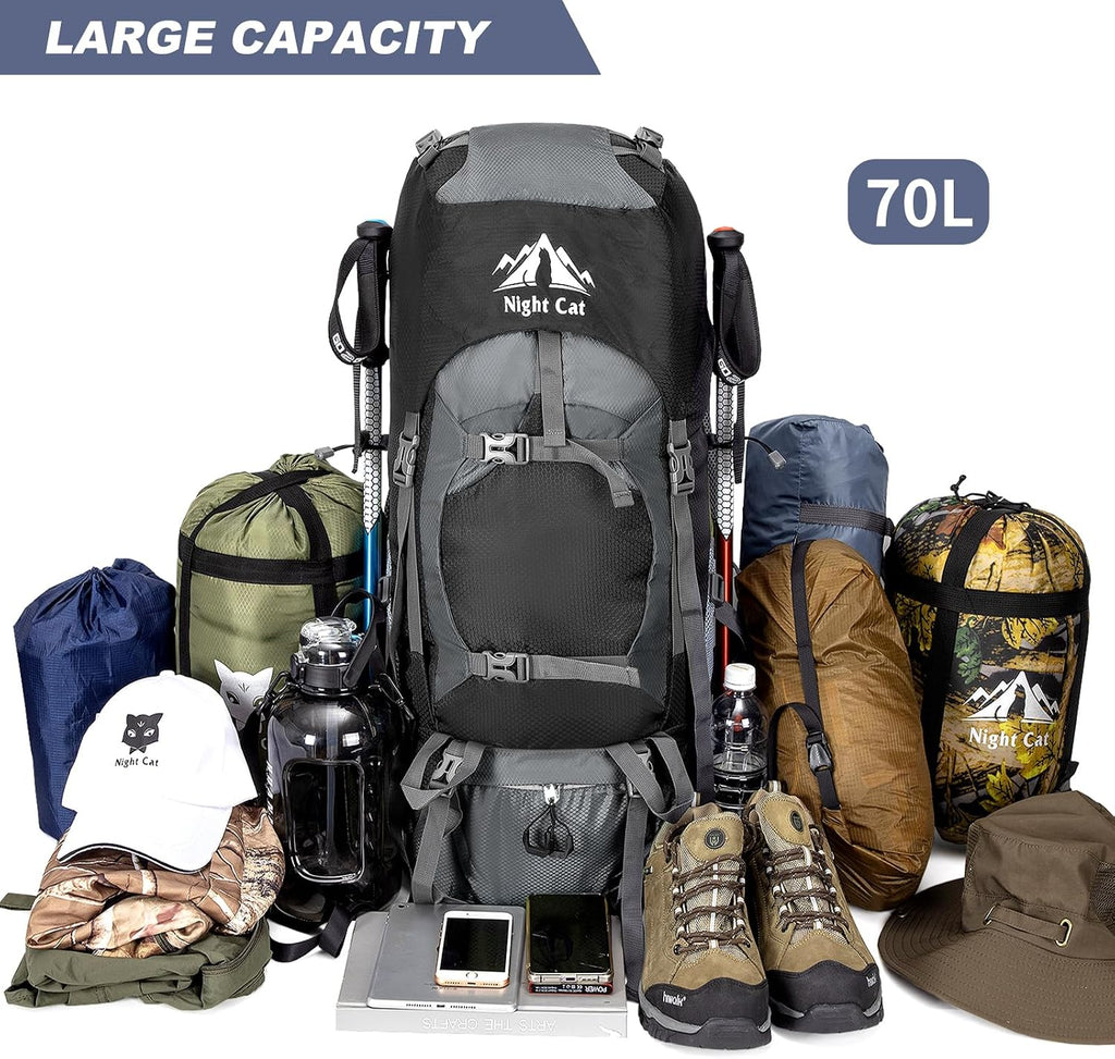 Hiking Backpacks 70L Camping Backpacking Packs for Men Women Lightweight Outdoor for Mountaineering Traveling, No