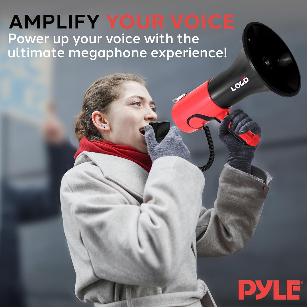 Portable Megaphone Bullhorn - Bluetooth Compatible PA Speaker with Built-in Voice Changer, 1500 Yard Range, Siren
