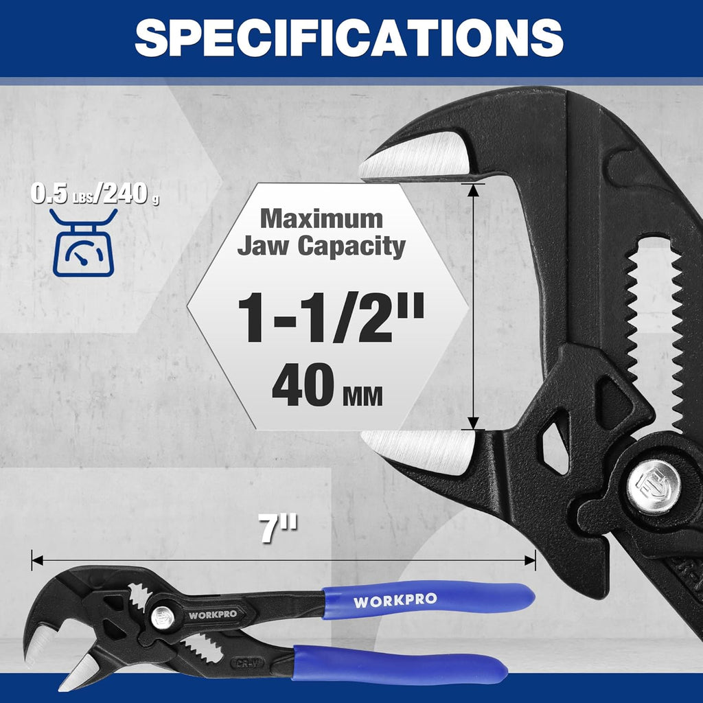7-Inch Pliers Wrench, CR-V Construction Wrench Pliers, Adjustable Parallel Smooth Jaw Pliers, Black Finish, Groove