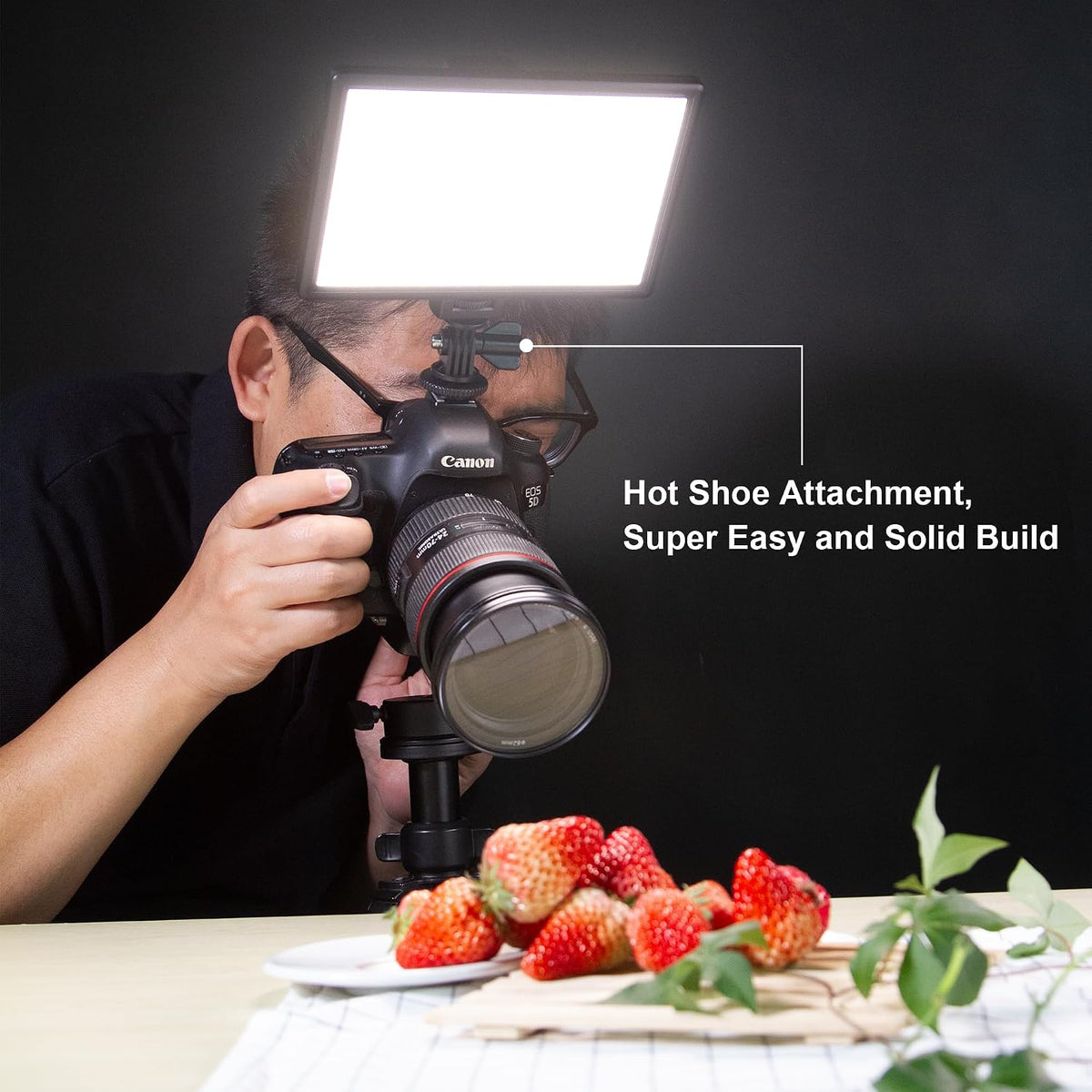 15W LED Video Light Panel, 3300K-5600K On Camera Light, Super Thin Key Light Panel with NP-F550, Led Photography