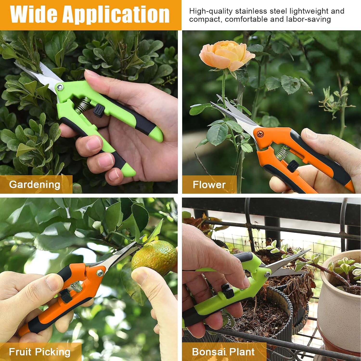 2 x Garden Pruning Shears Straight Tip Harvesting Shears with Stainless Steel Blades Small Pruning Shears Bonsai