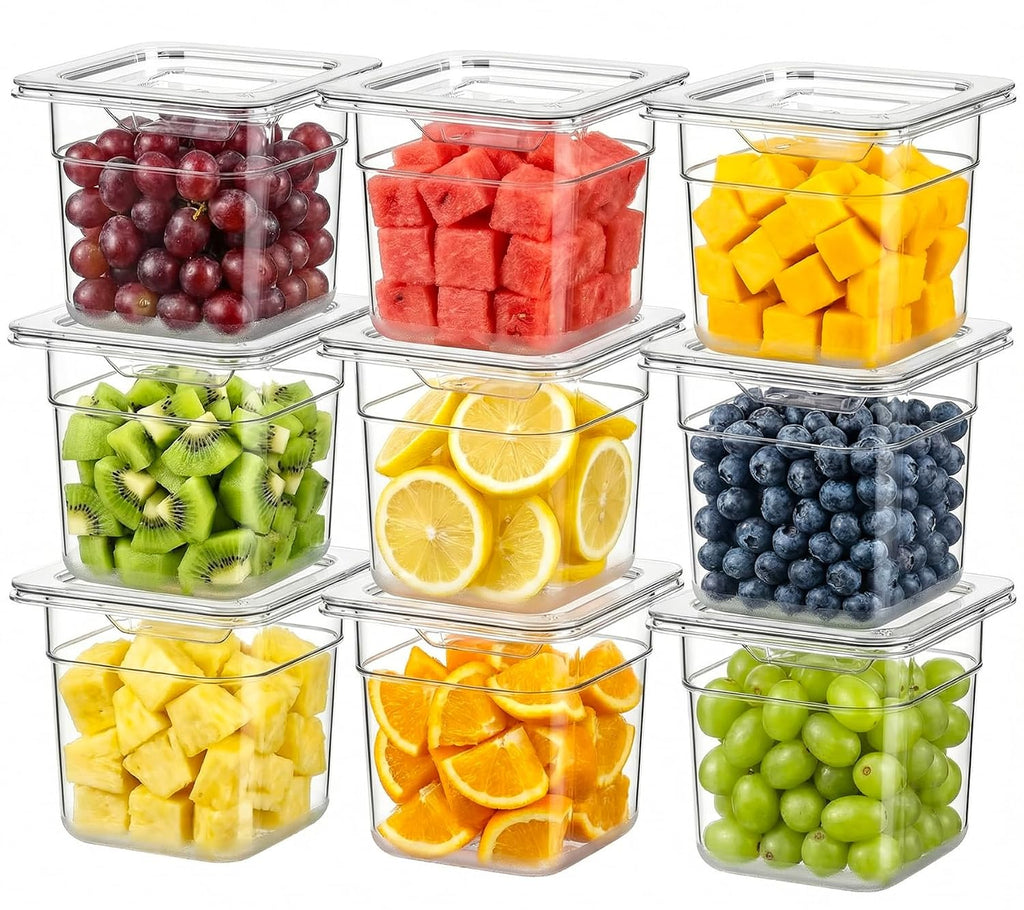 9-Pack 1/6 Size 4''Deep NSF Polycarbonate Food Pans with Lids