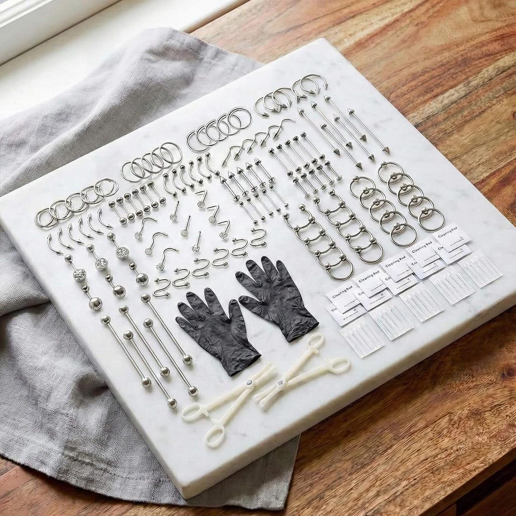 153Pcs Piercing Kit: 12G, 14G, 16G, 20G Needles & 316L Stainless Steel Jewelry for Nose, Belly, Lip, Ear & More