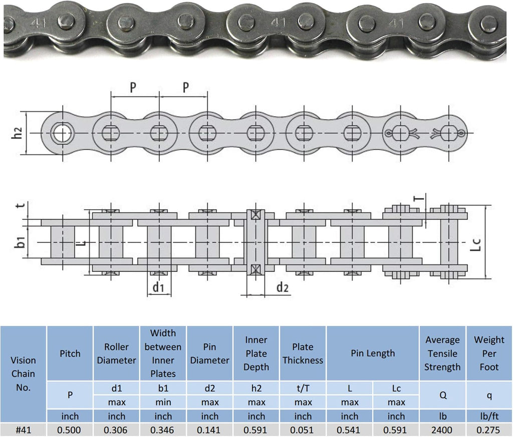 FDJ 41 roller chain Minibike Go kart Chain 10 Feet with Master Links