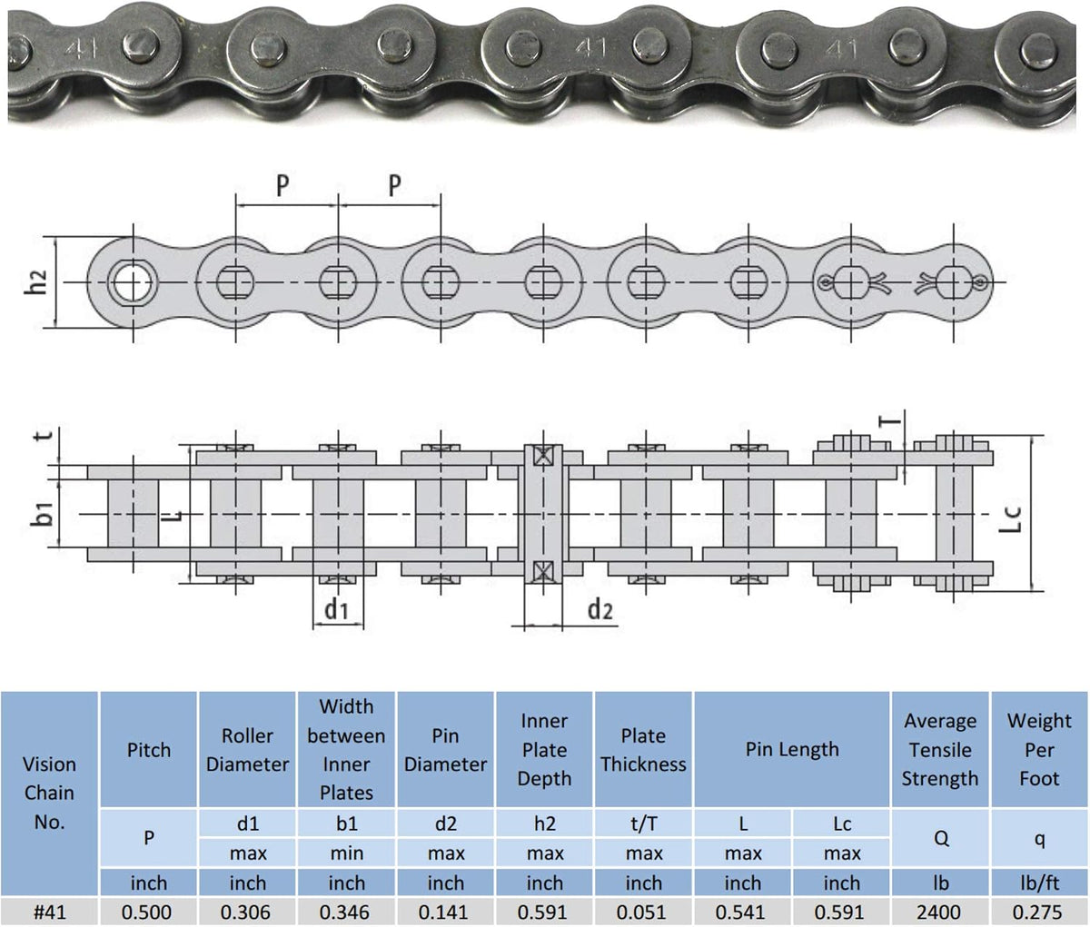 FDJ 41 roller chain Minibike Go kart Chain 10 Feet with Master Links