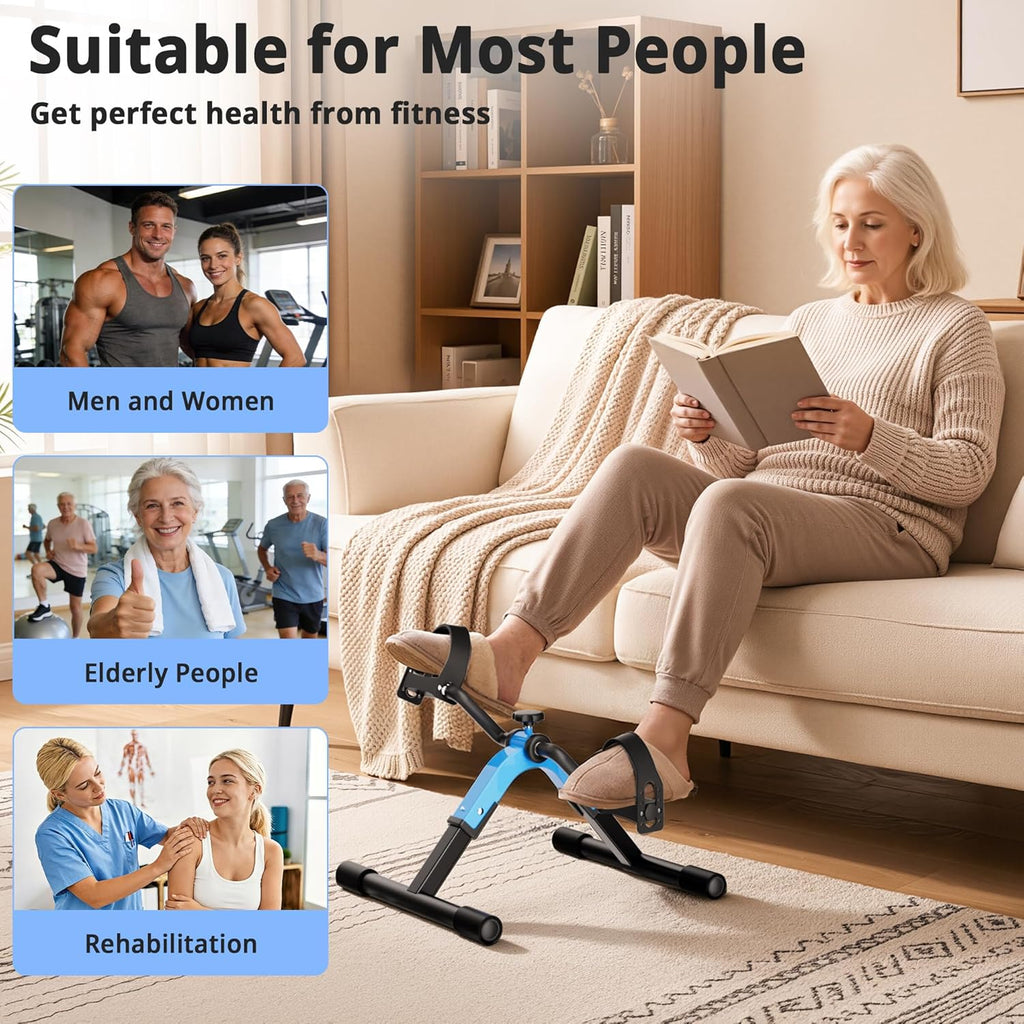 RYGEO Pedal Exerciser Under Desk Bike for Arms and Legs Workout, Lightweight & Foldable Mini Exercise Bike for Sedentary Officer & Seniors