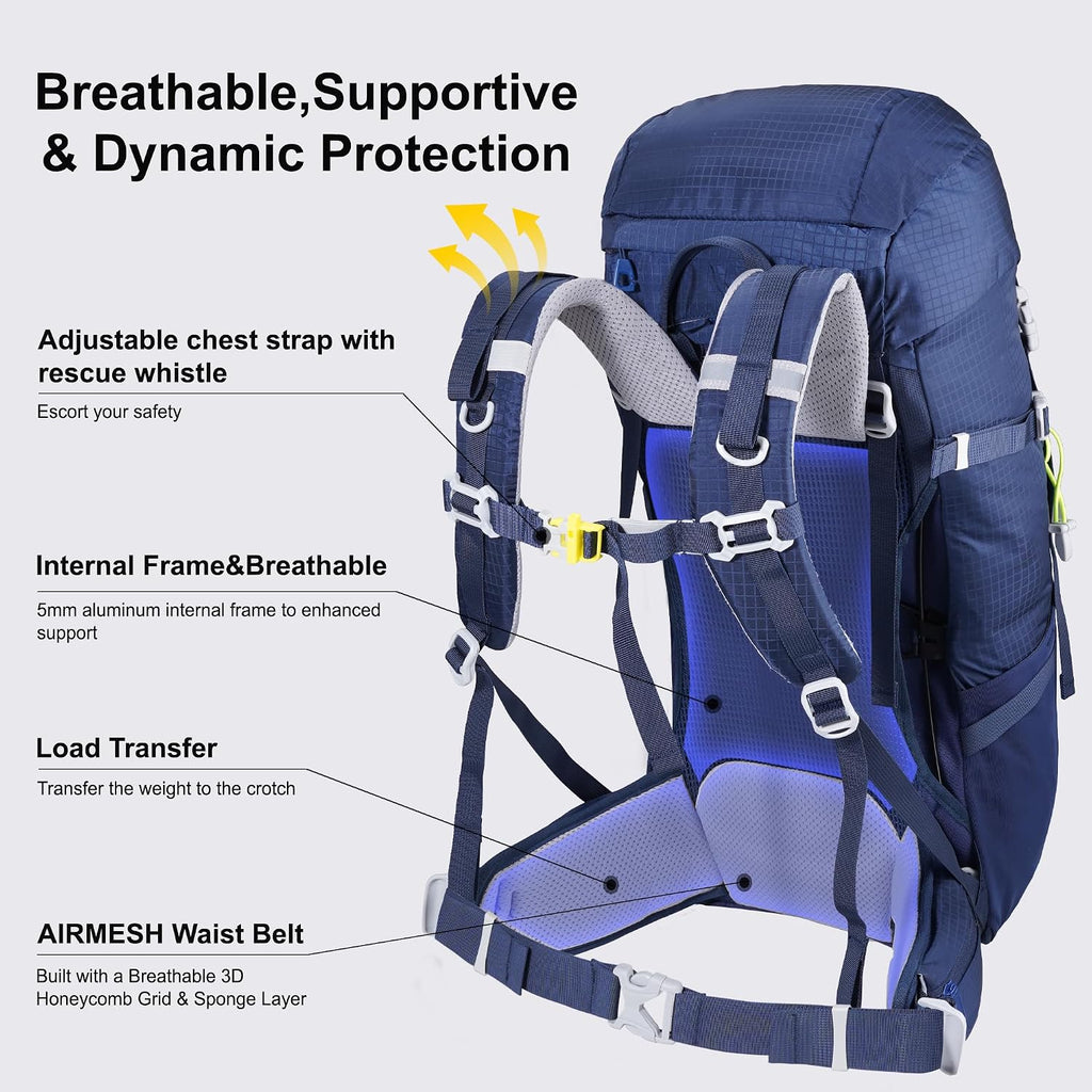 35L Internal Frame Backpack,Women Men’s Backpacking Backpack with Rain Cover,30+5 Liter Lightweight Hiking