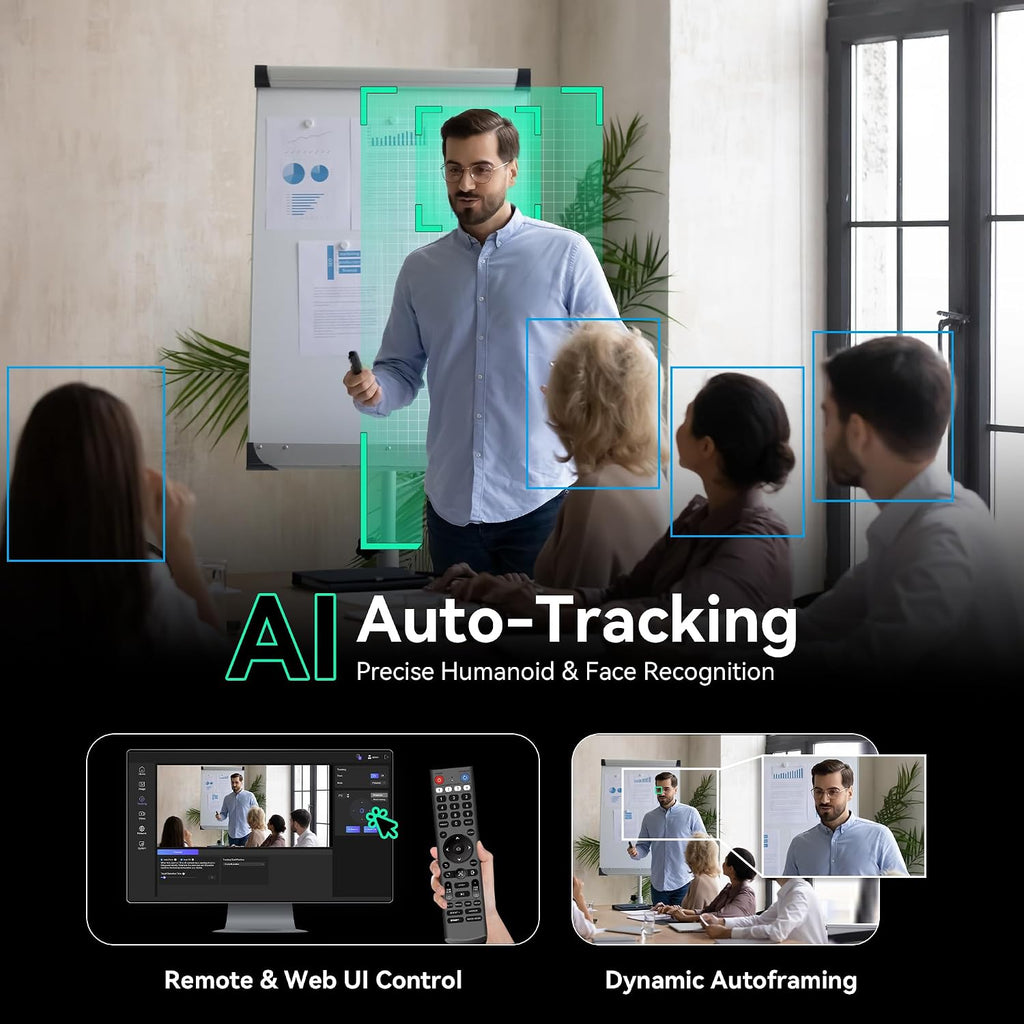 4K PTZ Conference Room Camera System, AI Auto-Tracking 12X Optical Zoom USB3.0 HDMI PTZ Camera and Bluetooth