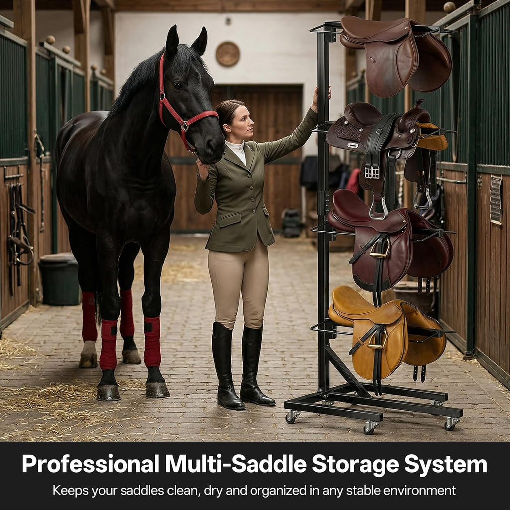 4 Tier Saddle Rack with Wheels, Heavy Duty Horse Saddle Stand