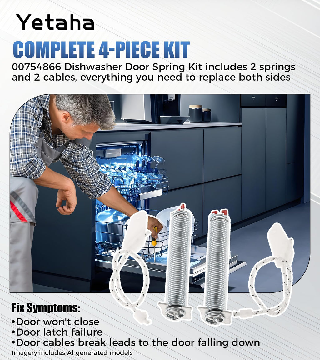 Yetaha Upgraded 00754866 Dishwasher Door Spring & Cable Kit