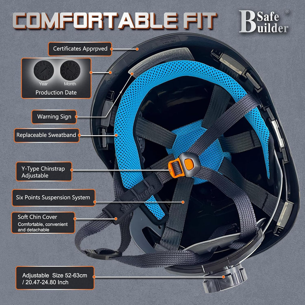 Safety Helmet Hard Hats Construction Head Protection 6-Point Suspension Lightweight Work Outdoor,Industrial ANSI