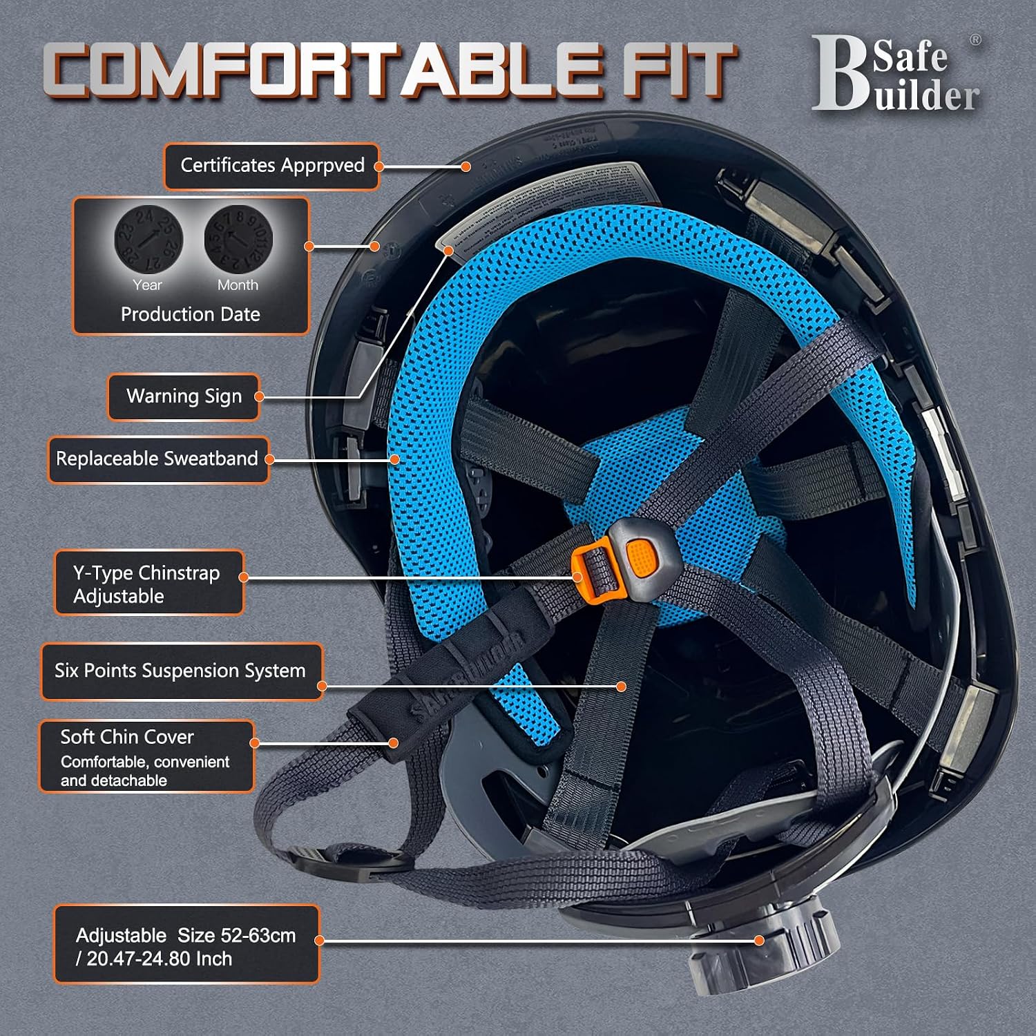 Safety Helmet Hard Hats Construction Head Protection 6-Point Suspension Lightweight Work Outdoor,Industrial ANSI