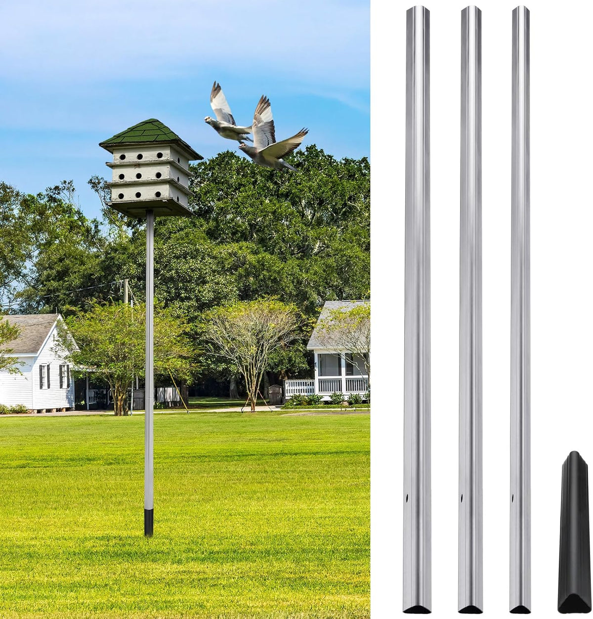15 ft Telescoping Purple Martin House Pole with Ground Socket Heavy Duty 3-Section Telescoping Pole Purple Martin