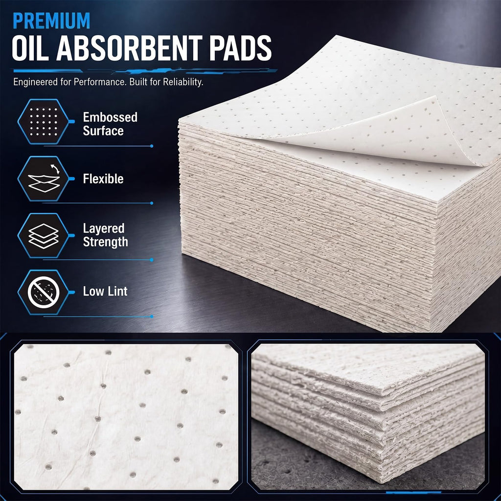 100 Pcs Oil Absorbent Pad for Spill, 15 x 17 Inch, White
