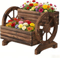 Wooden Wagon Planter Cute Garden Flower Pots Cart with wheels, Outdoor Decoration decor Indoor, Drainage hole, Garden