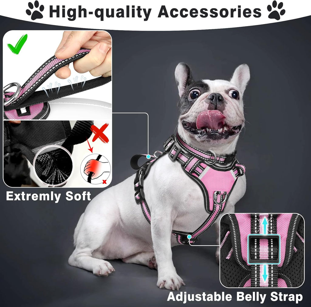 Pet Harness Collar and Leash Set, All-in-one Reflective Dog Harness No Pull with Adjustable Buckles for Puppies
