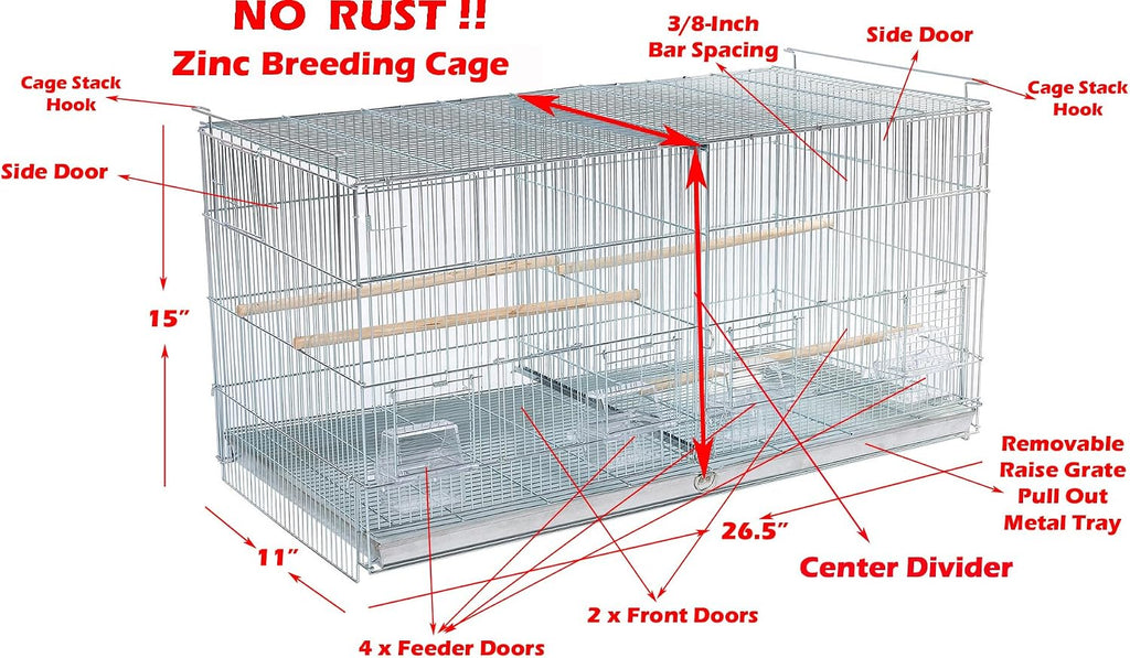 Lot-4 NO Rust Stainless Galvanized Zinc Stackable Breeder Bird Flight Cage Side Breeding Nest Door with Removable