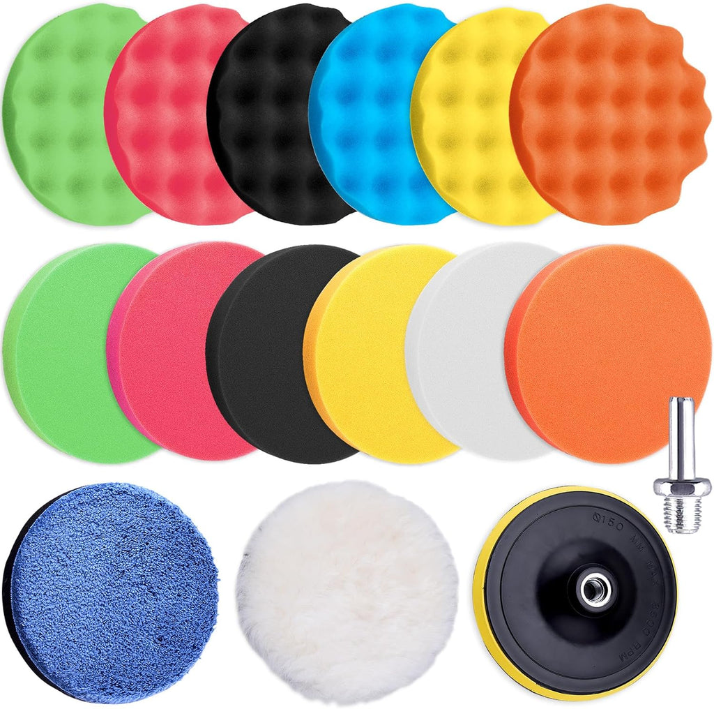 16 Pieces Buffing Pads 5 Inch Car Polishing Pad Kit Foam Polish Pads | Wax Buffer Polisher Attachment for Drill