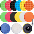 16 Pieces Buffing Pads 5 Inch Car Polishing Pad Kit Foam Polish Pads | Wax Buffer Polisher Attachment for Drill