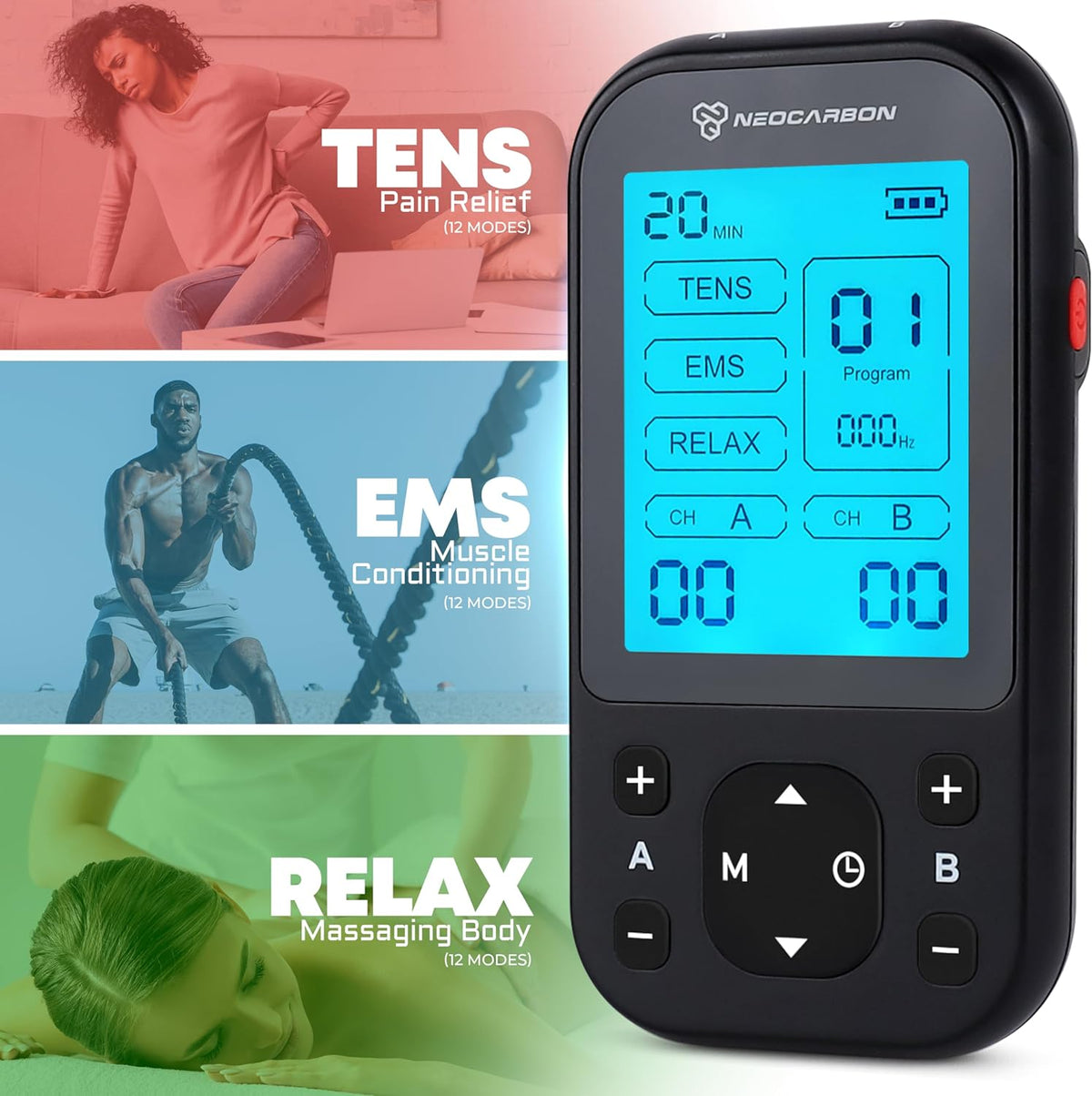 TENS Unit Muscle Stimulator Pro for Back Pain Relief, Black