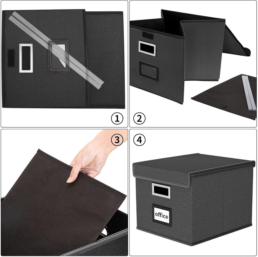 File Organizer Box with Lid, Collapsible File Folder Organizer for Office Document Storage, Filing Box with Plastic