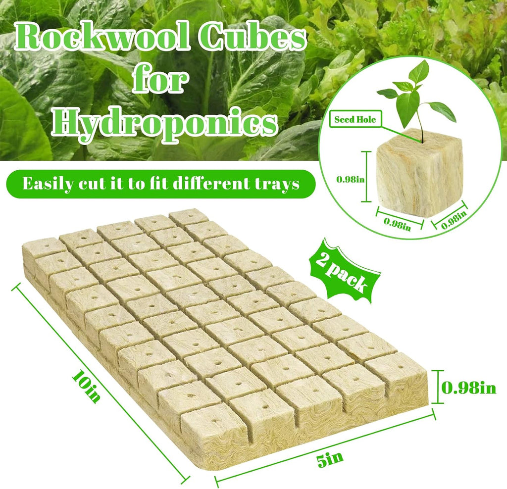 1 Inch Rockwool Cubes Seed Starter Plugs for Hydroponics, 100 Plugs | Promotes Germination Rate & Root Growth