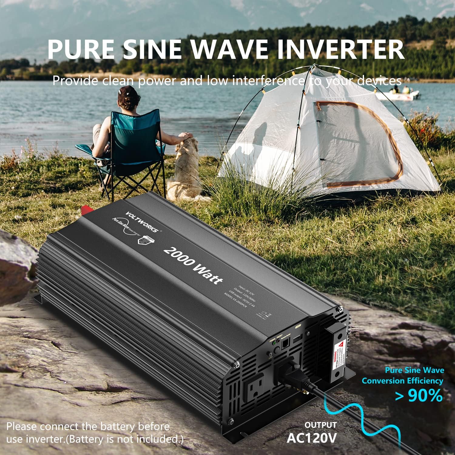2000 Watt Pure Sine Wave Inverter 12V DC to 110V 120V AC Power Inverter | UL Fuses and 20A AC Hardwire Terminal