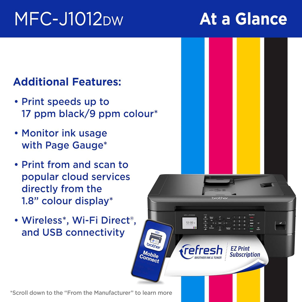 MFC-J1012DW Wireless Colour Inkjet All-in-One Printer with Mobile Device and Duplex Printing