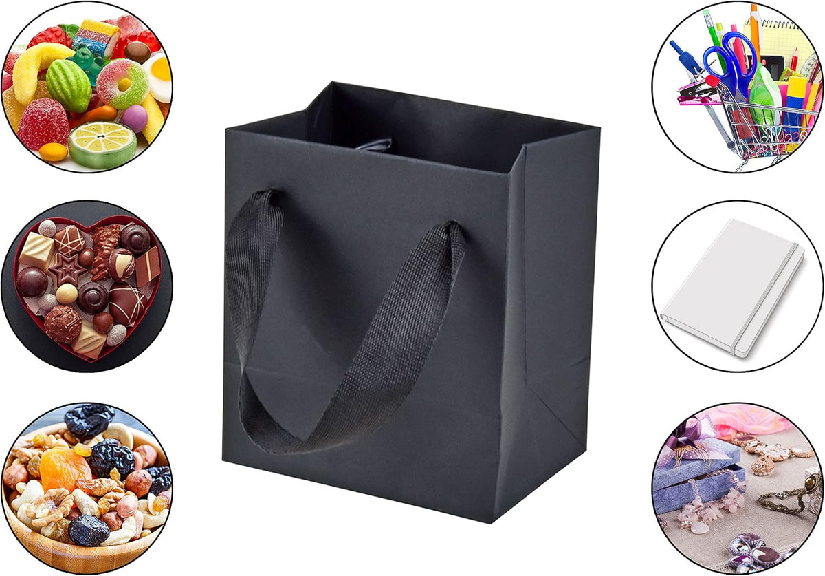 Mini Black Gift Bags with Handles, 30 Pack, 4x2.75x4.5 IN