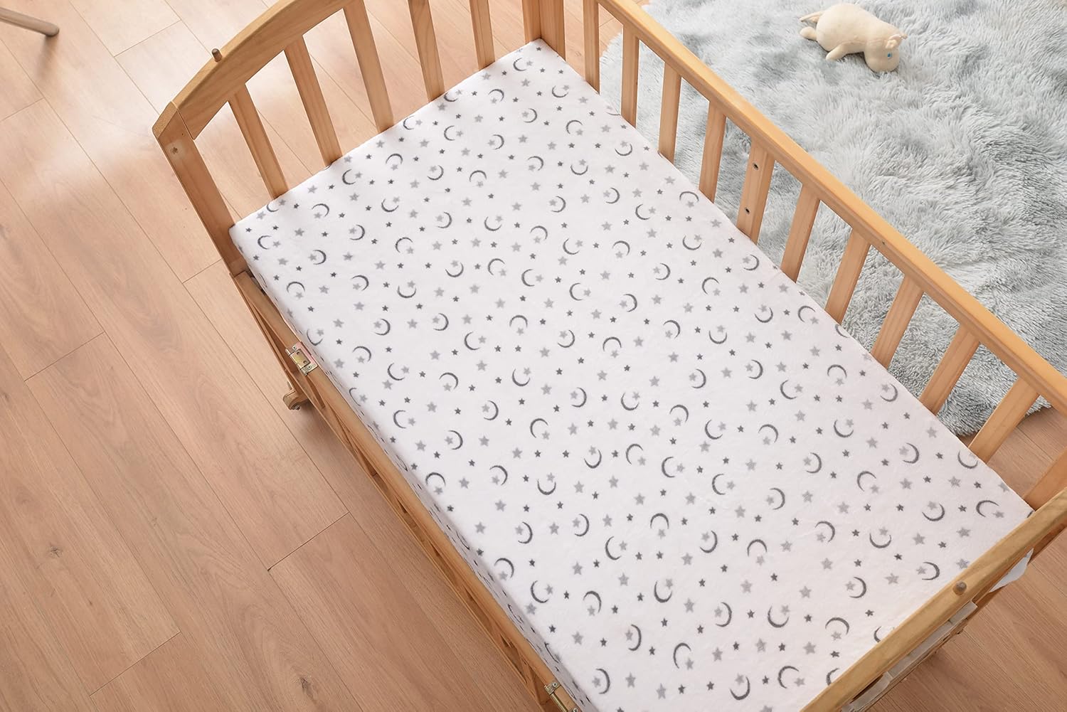 Cozy Fleece Soft and Warm Microplush Fitted Crib Sheets with Moon and Stars - Grey/White, 28 x 52 Inch