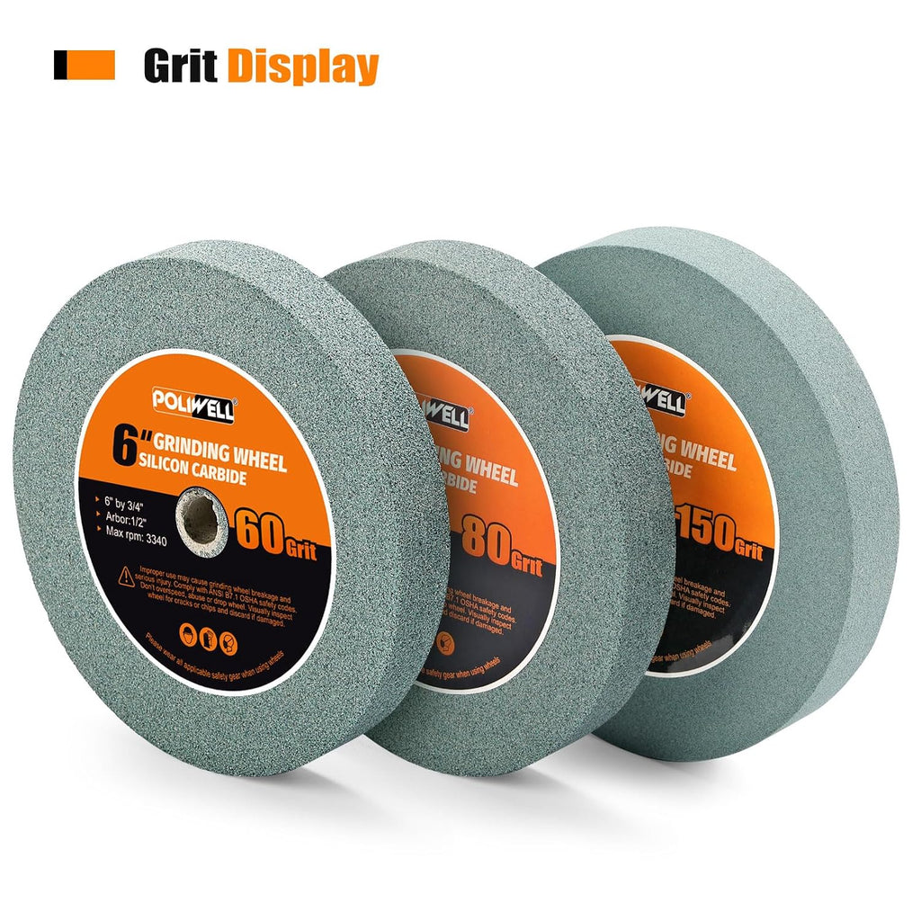 6 Inch 60 Grit Silicon Bench Grinder Wheel with 1/2'' Arbor