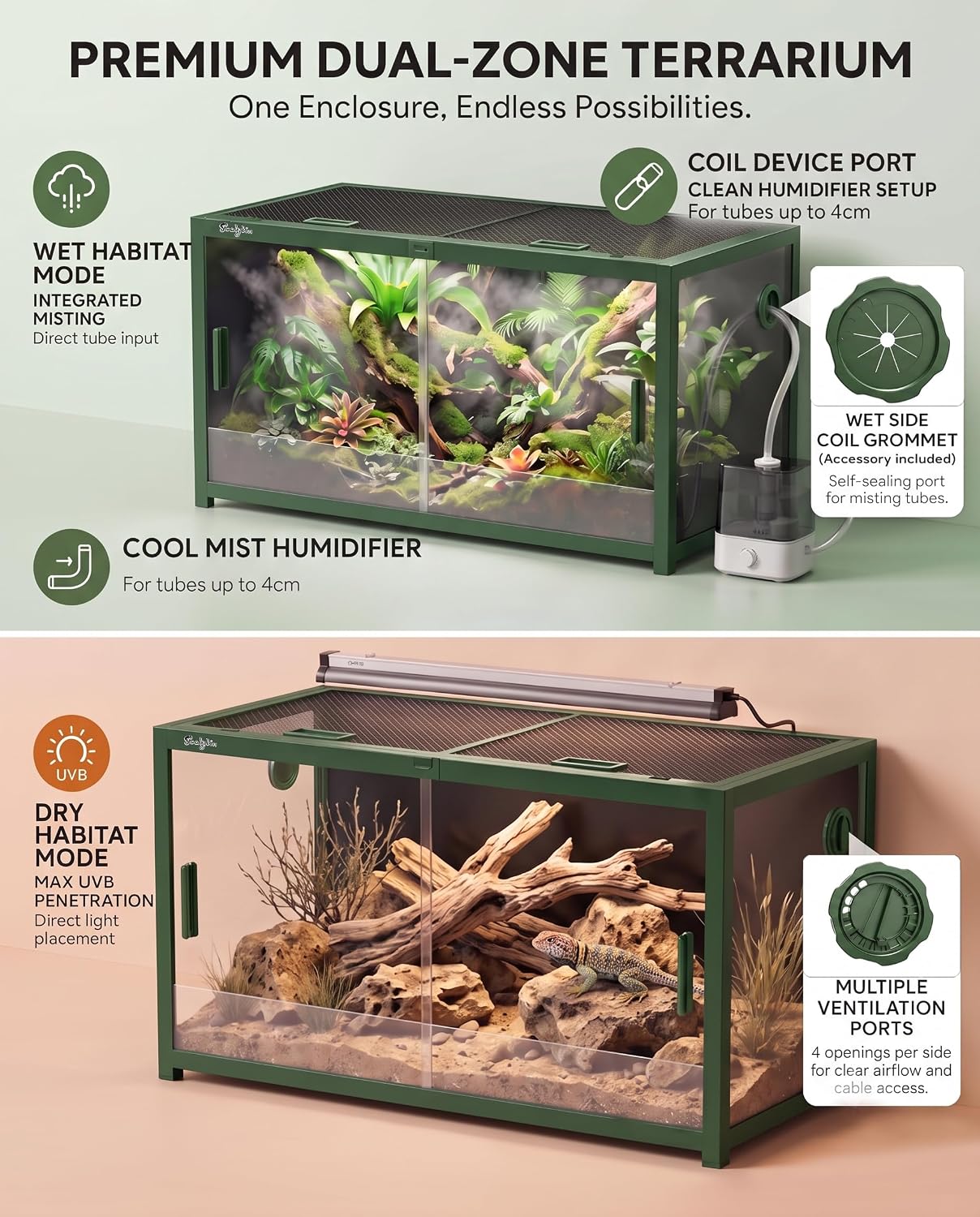 68 Gallon Reptile Tank, Reptile Enclosure Front Sliding Door | Stackable ventilation reptile terrariums Tank