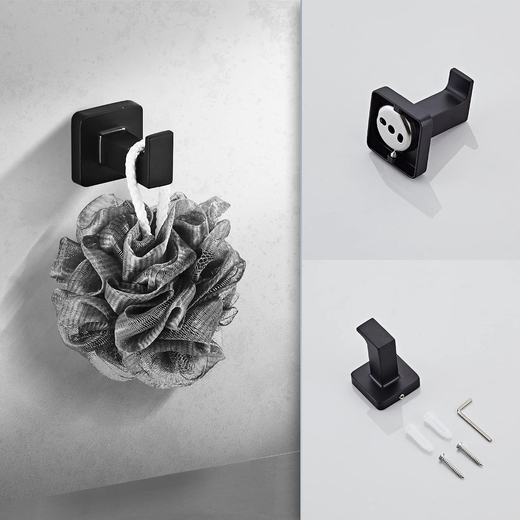 Matte Black Bathroom Hardware Set 8 Pieces,Towel Bar Set Stainless Steel Wall Mounted, Includes 16In Hand Towel Bar