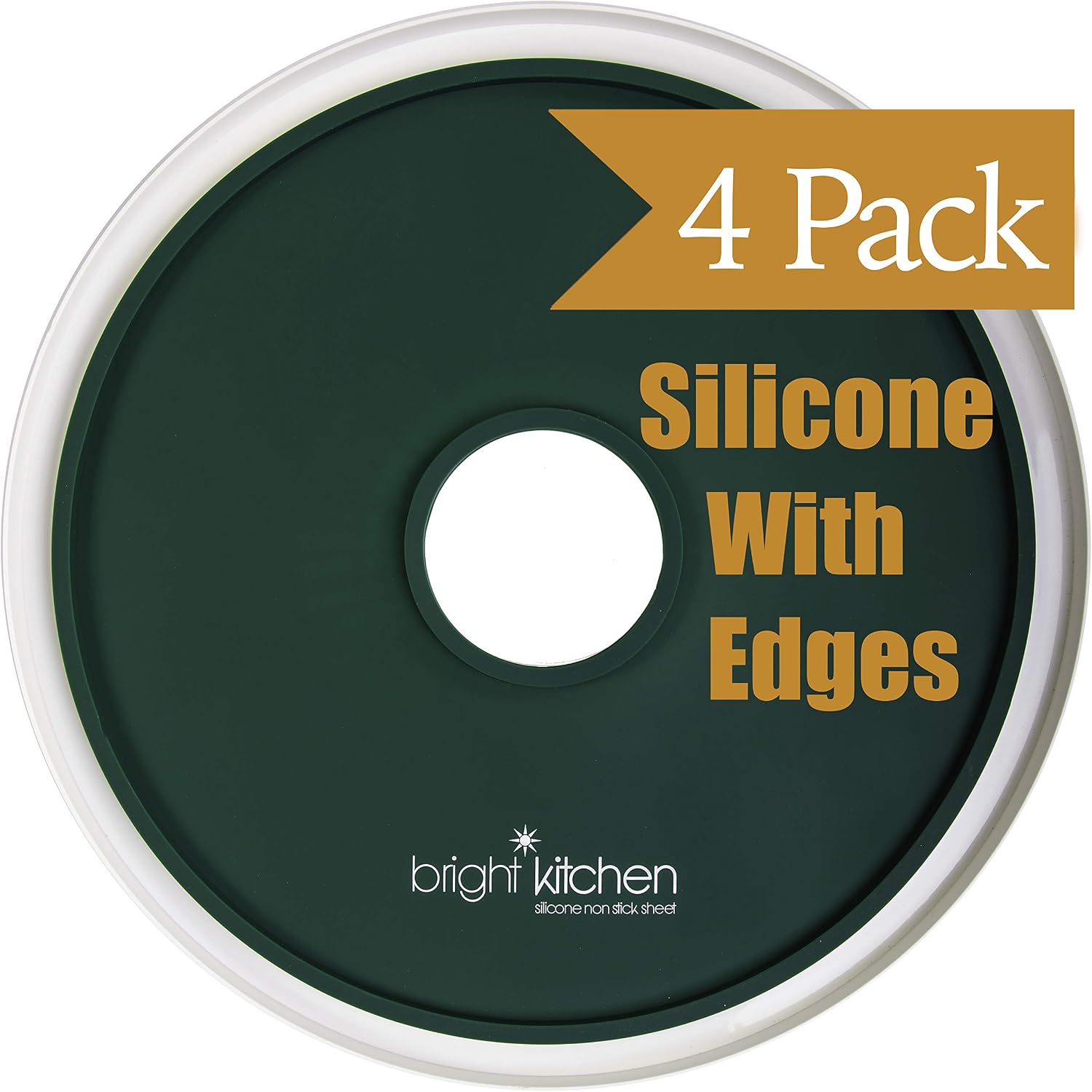 4 Fruit Leather Silicone Dehydrator Sheets with EDGES - NON-Toxic Compatible With Presto Round Dehydrators Lip Mold