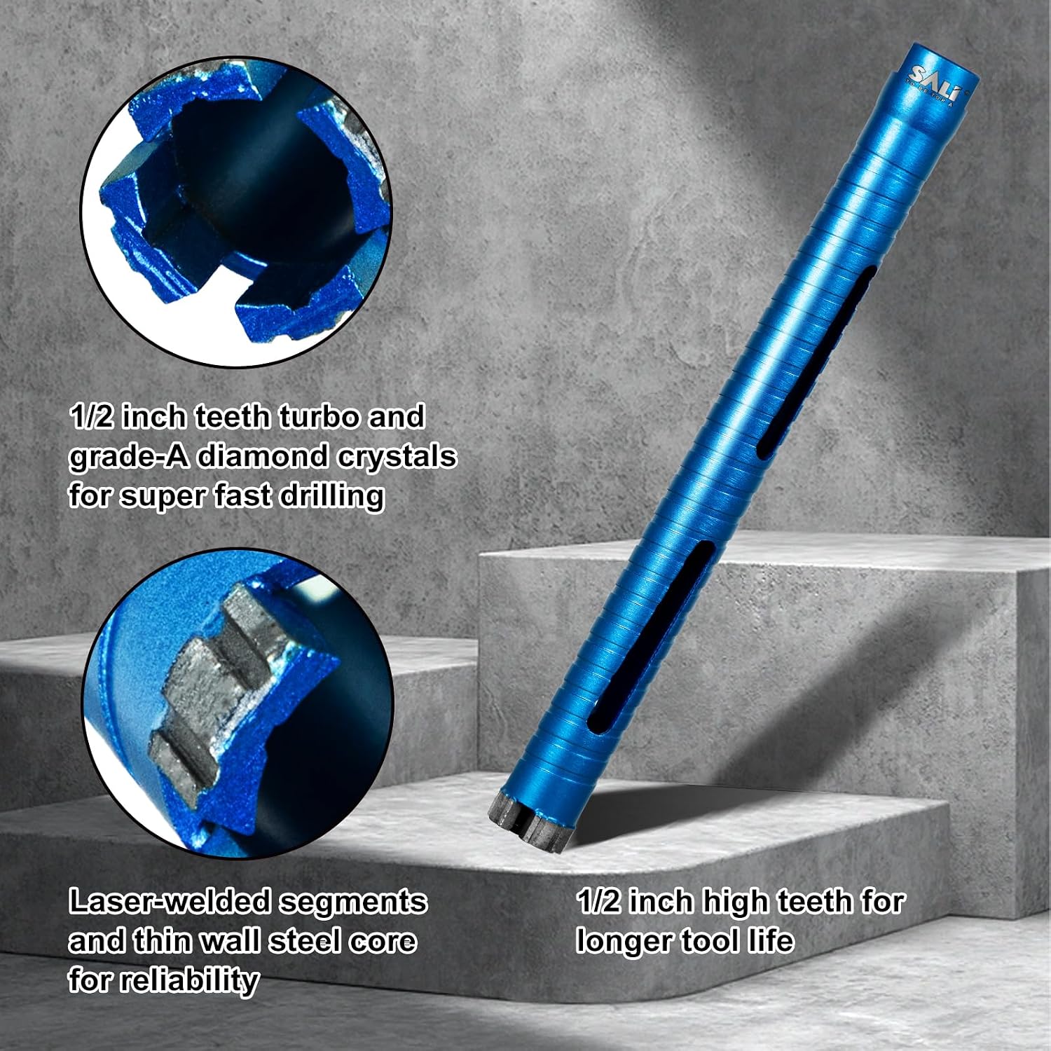 Diamond Core Drill Bits 1 1/2" Diameter 10"/254mm Drilling Depth 5/8-11" Thread Core Bit Turbo Laser-Welded Segments